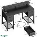 Huuger 47 inch Computer Desk with 4 Drawers, Gaming Desk with LED Lights & Power Outlets, Home Office Desk with Large Storage Space for Bedroom, Work from Home, Black