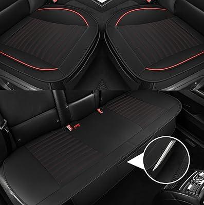 Tapha Microfiber Leather Car Seat Cover Full Set, Includes Front & Back Car Seat Protector, Premium Interior Covers with Storage Pockets, Padded Seat Covers for Cars Trucks SUV Auto (Black & Red Stitching)