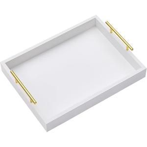 16"x12" Serving Trays with Handles, White Decorative Serving Tray, Ottoman Trays, Living Room, Bathroom, and Outdoors Decorative Trays (White)