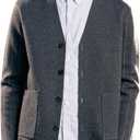 New Sweater V-Neck Solid Color Cardigan Sweater Men's Lazy Style Jacket Clip (Gray, XL)