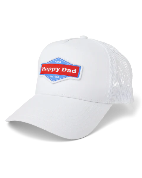 Happy Dad Trucker Hat, White, Trendy Mens Hats with Breathable Mesh Back, Adjustable Snap Closure, Birthday Gifts for Men and Women, Snapback Cap