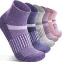 6 Pairs Merino Wool Ankle Running Hiking Socks Compression Support Breathable Thick Cushion No Show Socks for Women Men, Medium, Purple Mixed