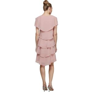 S.L. Fashions Women's Short Sleeve Tiered Chiffon Cocktail Dress, Wedding Guest Gown, Size 12