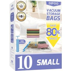 10 Pack Small Vacuum Storage Bags with Hand Pump, 80% Storage Space Saving, Sturdy Leak-Free Space Saver Vacuum Seal Bags for Clothing, Vacuum Compression Bags for Travel Lugggage