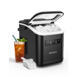 HiCOZY Countertop Ice Maker with Handle, Ice in 6Mins, 26 lbs/Day,Portable Ice Maker Machine with Self-Cleaning for Apartment/Under Cabinet/Kitchen/Office/Camping/RV/Home Bar(Black) (11.6"D x 11.4"W x 8.66"H)