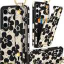 Petitian for Samsung Galaxy A35 5G Case with Wallet - Women Girls Cute Girly Aesthetic Unique Design Leather Credit Card Holder Cardholder Stand Wristband for Galaxy A35 5G, Black Flower