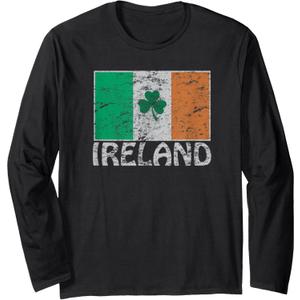 Distressed Ireland Flag Shamrock Cool Irish Flags Long Sleeve T-Shirt Large