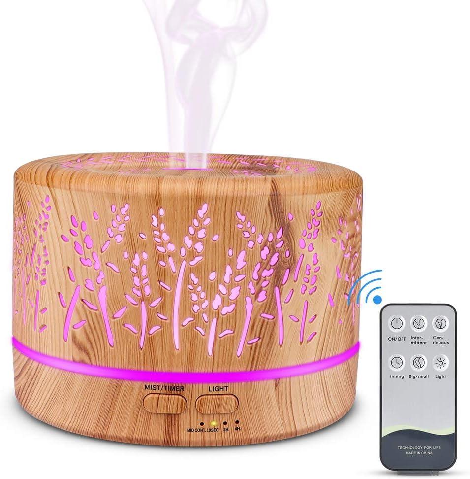 500ml Essential Oil Diffuser, Premium Aromatherapy Diffuser Humidifier with Timer and Auto-Off Safety Switch, 7 Colors Lights, Ultrasonic Cool Mist Diffuser for Home Office Room (Yellow)