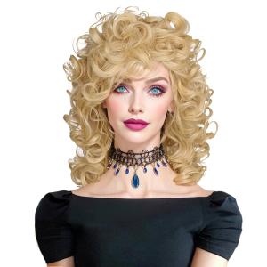 ColorGround Medium Long Curly Blonde 80S Rocker Wig for Women