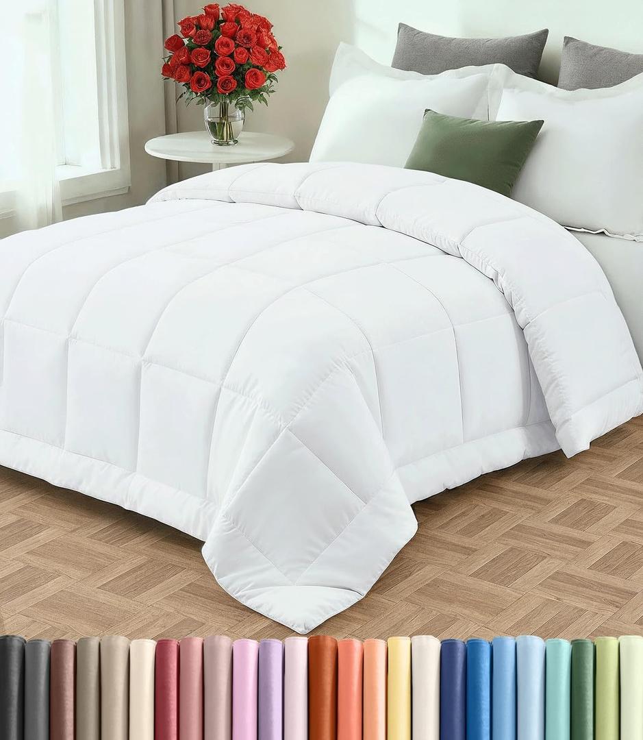 Queen Size, White Alternative Down Comforter - Warm and Lightweight - Luxury and Breathable Hotel Quality Bedding Set - All Season Fluffy and Cozy Oversized Cooling Microfiber Duvet Insert Comforter