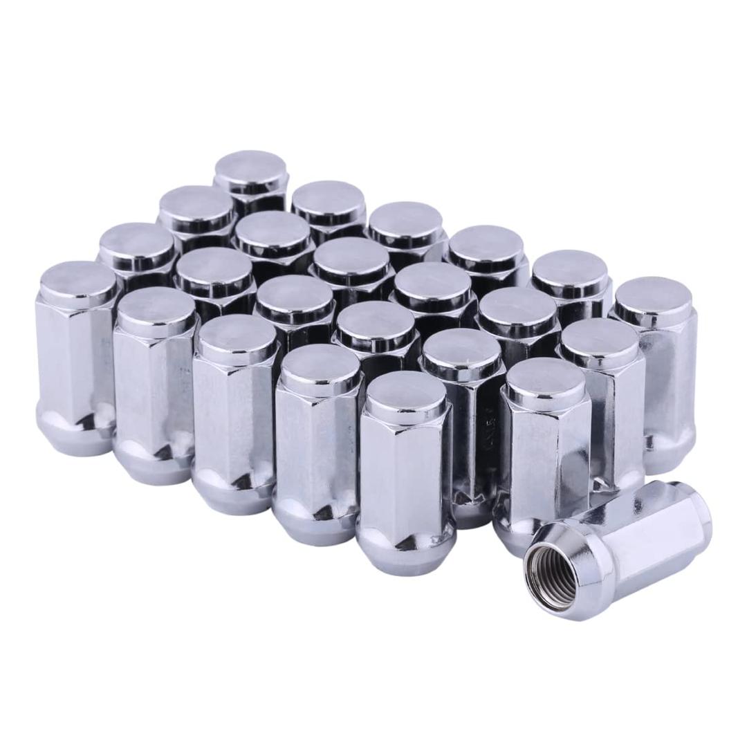 Chrome Acorn Lug Nuts - M14 x 1.5, 1.8" Tall, Set of 24 pcs for Avalanche, Colorado Express, 1500 Silverado