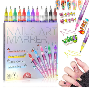 12 Colors Nail Art Pens Set,Fine Tips 3d Nail Art Pens 3d Quick-Dry 0.5mm Nail Polish Pens,Diy Nail Art Marker Graffiti Dotting Pen For Nails Art Design Manicure Nail Diy Decoration