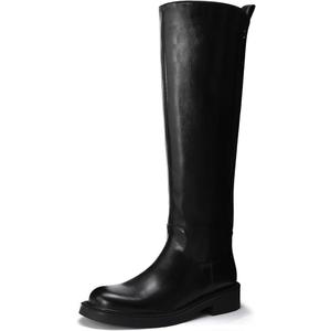 feetquake Women's Knee High Boots Chunky Heel Square Toe Side Zipper Tubular Leg Soft Black PU Leather Classic Fashion Dress Long Boots 11M