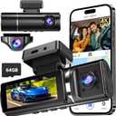 4K Dash Cam Front and Rear Inside with 64GB Card, 3 Channel Dash Camera for Cars, 1080P Triple Dash Cam Built-in GPS, 5GHz WiFi, Night Vision, Parking Mode