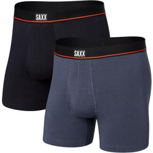 SAXX Underwear Co. Men's Non-Stop Stretch Cotton Boxer Brief Fly 2-Pack (Medium, Deep Navy/Black)