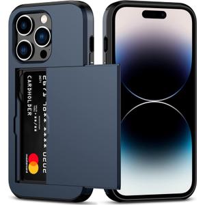 Nvollnoe for iPhone 14 Pro Case with Card Holder Heavy Duty Protective Dual Layer Shockproof Hidden Card Slot Slim Wallet Case for iPhone 14 Pro for Women&Men(Blue) (Blue-Regular Storage)