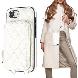 Bocasal Crossbody Wallet Case for iPhone 16e, RFID Blocking PU Leather Zipper Handbag Purse Flip Cover, Kickstand Folio Case with Card Slots Holder Wrist Strap Lanyard 6.1 Inch 5G (White)