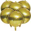 HOUSE OF PARTY 4D Gold Disco Ball Balloons - 6Pcs Mylar Foil Balloons 22 Inch for 2025 Graduation Party Decorations
