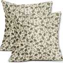 Olive Green Floral Pillow Covers 18x18 Set of 2 Vintage Rustic Old Style Cute Small Flower Green Cream Print Decorative Outdoor Pillowcases Farmhouse Throw Cushion Case Decor for Couch Sofa Bed