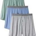 DAVID ARCHY Mens Underwear Bamboo Rayon Boxers for Men Breathable and Cool Men's Boxer Shorts with Button Fly 3 Pack (A5, Blue/Light Green/Heather Gray)
