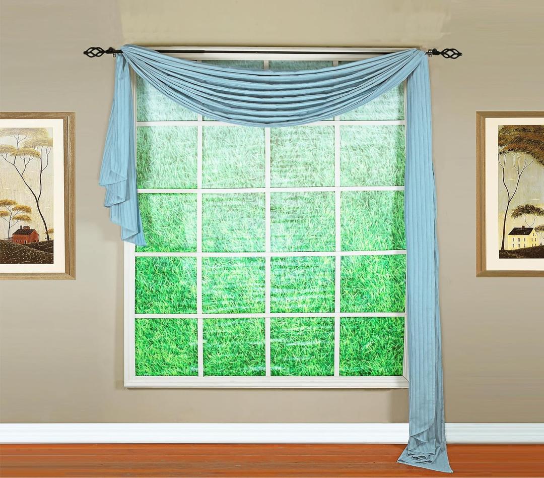 Today's Curtain, Silhouette Stripe Sheer Scarf 216", Blue, 52" W x 216" L