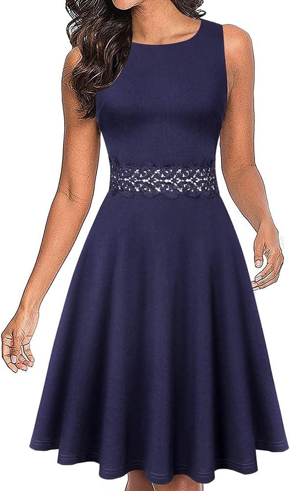 OWIN Women's Vintage Floral Lace Flared A-Line Swing Casual Party Cocktail Dresses Sleeveless L