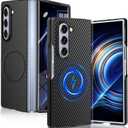 Magnetic for Samsung Galaxy Z Fold5 Case with Carbon Fiber Texture Design,Wireless Charging [PC] Military-Grade Shockproof case Cover for Z Fold 5[Grey] MUS-TQCX-03-04