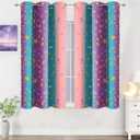 Estelar Textiler Pink Purple Teal Stars Moon Theme Blackout Curtains 45 Inch Long for Kids Bedroom, Tri-Color Unicorn & Rainbow Pattern Thermal Insulated Grommet Drapes for Kitchen, 2 Panels, 38Wx45L