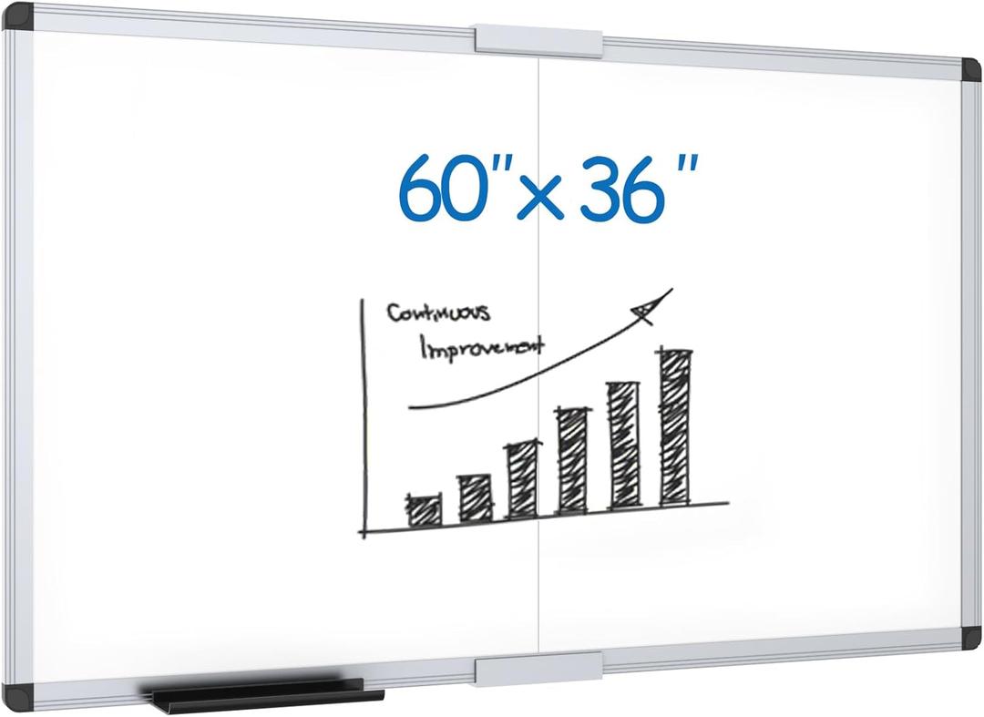 VIZ-PRO Magnetic Dry Erase Board, 60 X 36 Inches, Foldable Wall-Mounted Whiteboard with Silver Aluminum Frame & Marker Tray for School Office and Home 5' X 3'