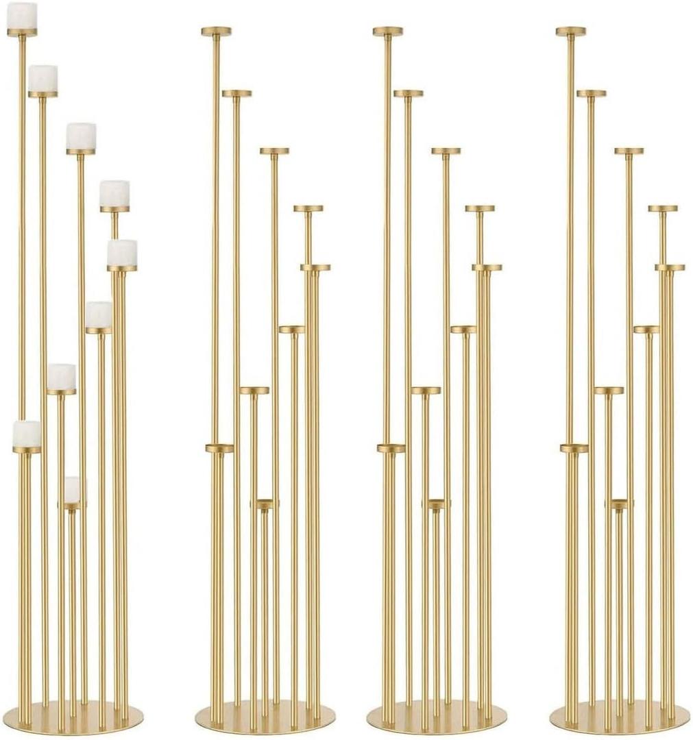 4pcs 9 Arm Candelabra, Floor Candle Holders Tall Set for Wedding Aisle Decoration,Gold Candelabras for Fireplace,Candle Stand Fit for Flameless or Wax (46.3 inch 4 pcs)
