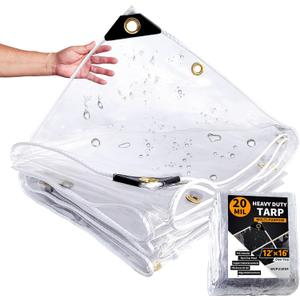 1216ft, Clear Tarp with Grommets, 20 Mil, Vinyl Tarpaulin Heavy Duty Waterproof, Reinforced Edges, Outdoor Greenhouse Tarps, Rainproof, for Garden, Patio, Cars
