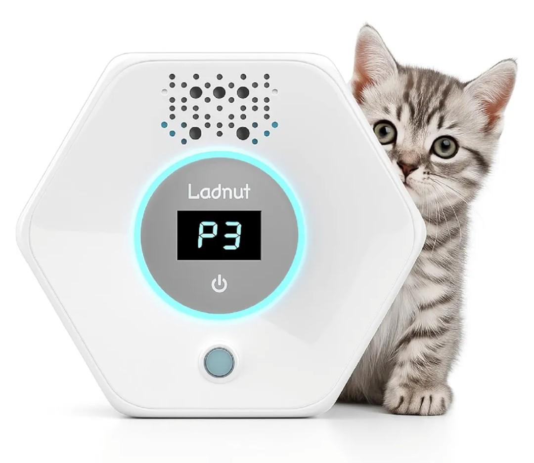 Cat Litter Deodorizer - Ozone & Negative Ion Odor Remover with Sensor Monitor, Cat Odor Eliminator,Safe Air Purifier for Pets(Pearl White)