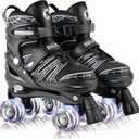 SULIFEEL Adjustable Kids Roller Skates for Boys Ages 3-5 5-8 6-12 with 4 Sizes Adjustable Light up Wheels, Best Children Gift for Beginners Indoor Outdoor Sports (Small - Little Kid, C Spider Black)