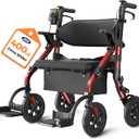 VOCIC Walkers for Seniors Z59, 2 in 1 Walker Wheelchair Combo, 400 LBS Weight Capacity, 10" All Terrain Rollator with Extra Wide Seat & Backrest, Heavy Duty Rollator with Cup Holder (Red)