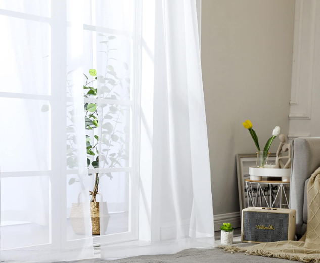 OWENIE Sheer White Curtains, Sheer Curtains 90 inches Long 2 Panels Set, Rod Pocket Voile Fimly Sheer Drapes for Living Room/Bedroom, 2pcs, Each 42" W x 90" L