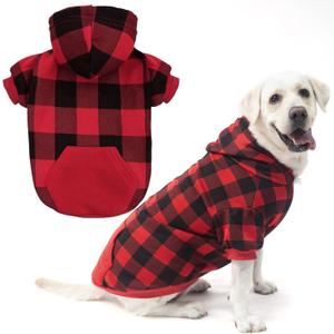 EXPAWLORER Plaid Dog Hoodie - British Style Warm Dog Sweater Shirt with Leash Hole,Pitbull Clothes Outfits,Winter Coat Apparel for All Breeds Puppy Girl Boy-Cat Apparel,Buffalo Check XX-Large