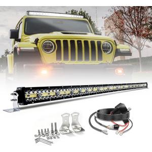 50 Inch LED Light Bar Dual Color Amber/White Strobe - Off Road Spot & Flood Combo Light Larwith Adjustable Mount - Waterproof for Trucks SUV 4x4 F150