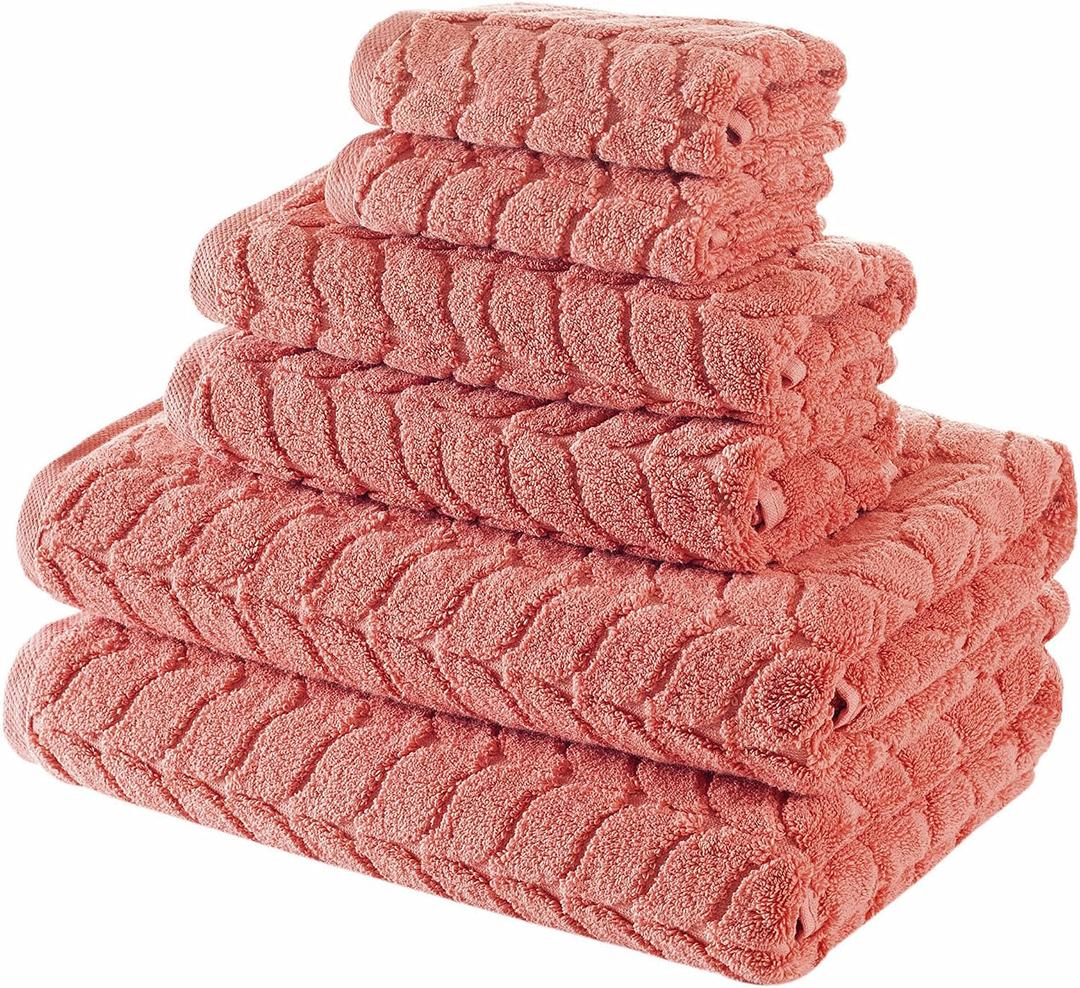 BAGNO MILANO Turkish Cotton Bath Towels, Bath Sheet Towels Soft Plush Jacquard Luxury Towels (Coral Red, 6 pcs Towel Set)