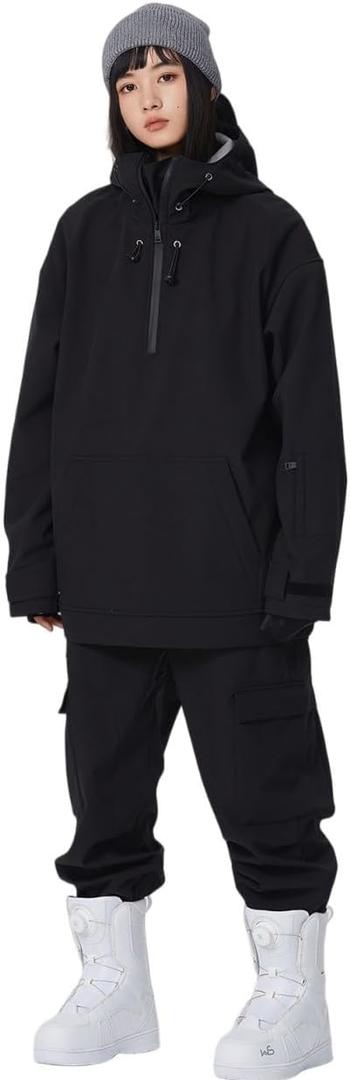 SEARIPE Women Ski Jacket and Pants Set Couples Windproof Ski Suits Mens Waterproof Two Piece Snowsuits for Winter Sports (X-Small, Black)