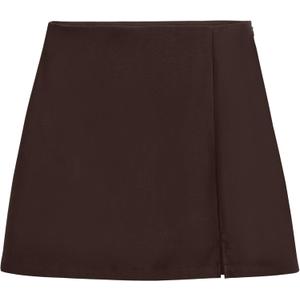 Cider Mini Skirt High Waist Zip Up Split Bodycon Fitted Party A Line Skirt (Medium, Brown)