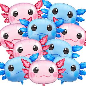12 Pcs 34 Inch Axolotl Balloon Axolotl Birthday Party Decorations Aluminum Foil Inflatable Summer Supplies for Beach Themed Favor (Pink,Blue)