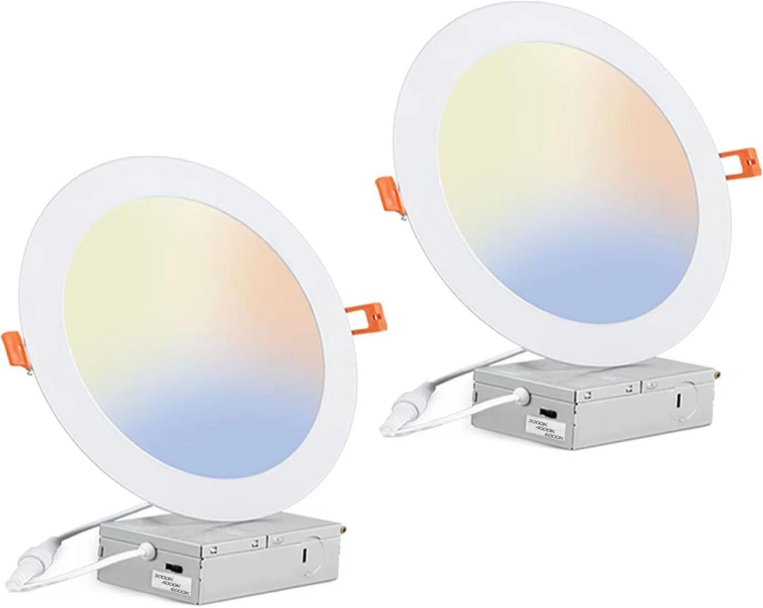 Recessed Lighting 2 Pack 9W,4 Inch Led Recessed Lights Ultra-Thin Ceiling Light with J-Box,Recessed Light Fixtures 3CCT 3000K/4000K/6000K Dimmable Selectable,850LM High Brightnes