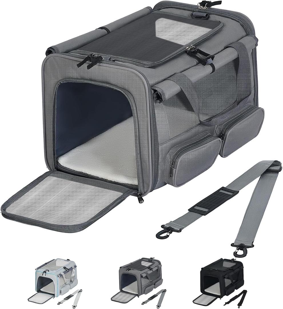 Cat, Dog Carrier for Pets up to 15 lbs, Soft-Sided Collapsible Pet Carrier with Upgraded Sturdy Base, Privacy Curtain and 2 Storage Bags, Cat Bag for Medium Cats and Small Dogs