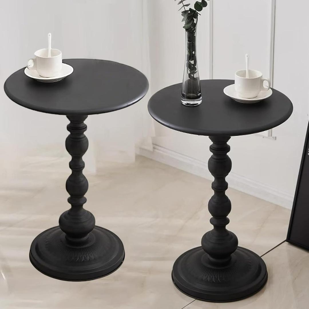 2 Set Pedestal Metal Round Side Table, Black Sofa Table, Small TV Tray Table for The Sofa in The Living Room and Bedroom, Bed, Chair, Mini Coffee Table, Headboard Table, 13.77 (W)*20.47 (H)