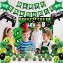 Video Game Birthday Decorations Boys - 38 Pcs Green Level Up 8th Gaming Party Banner Backdrop Foil Balloons Cake Cupcake Toppers Decor Kits For 8 Year Old Party Supplies