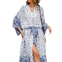 R.Vivimos Women's Vintage Floral Print Beach Boho Cardigan Kimono Maxi Swimwear Cover up Dress Wrap Small S