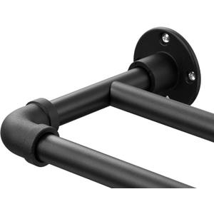 Double Curtain Rod - Heavy Duty Blackout Double Curtain Rods for Windows 66 to 120 inch, Industrial Wrap Around Curtain Rod Black for Sliding Door, for Sheer Curtains & Drapes, Telescoping Adjustable
