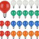 Cbebew 25 Pack G40 Replacement Bulbs, Multicolor Christmas Replacement Light Bulbs for Christmas String Lights, Indoor Outdoor Holiday Decor, E12 Candelabra Base, 5 W Incandescent Night Light Bulbs