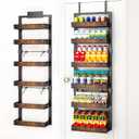BUKFEN 6-Tier Over the Door Pantry Organizer, 2-in-1 Door Hanging or Wall Mounted Spice Rack, Heavy Duty Metal Storage Shelves with Adjustable Wooden Baskets for Kitchen Bathroom Closet