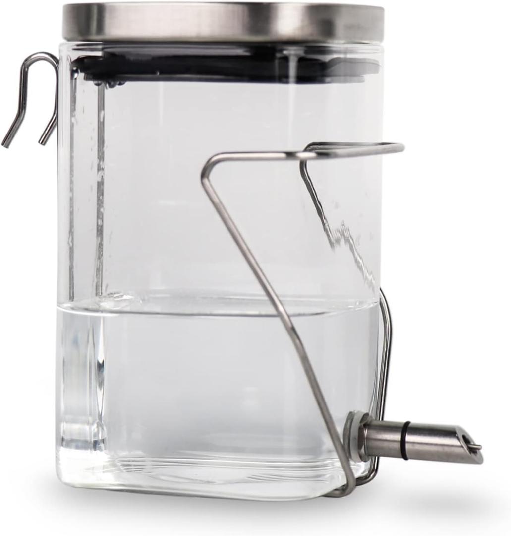 Guinea Pig Water Bottle No Drip, Rabbit Glass Waterer, Chinchilla Stainless Steel Nozzle Anti-Bite Water Dispenser for Small Animal, Bunny, Hamster, Sugar Glider and Rat(20.2oz)